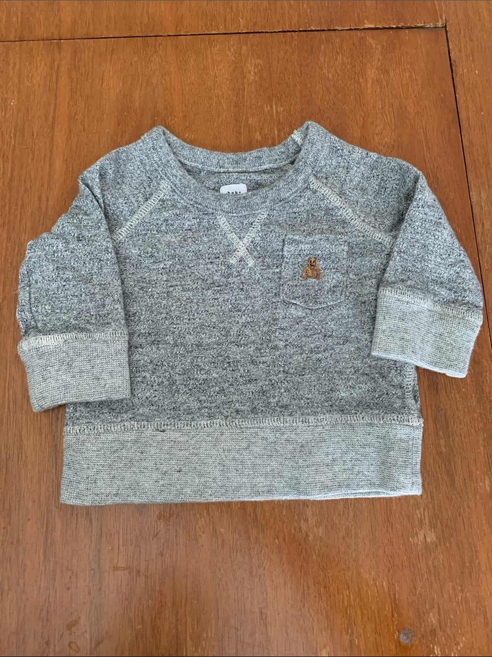 🍊5/$25 GAP Gray Heather Baby Pullover Sweatshirt with Bear Pocket